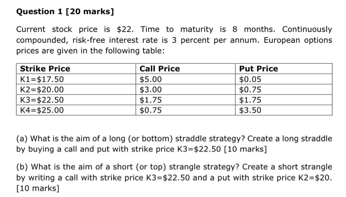  Question 1 [20 marks] Current stock price is $22. Time to