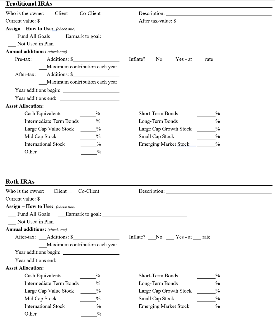 Assets 401(k) - H 401(k) - W Roth IRA - W Total
