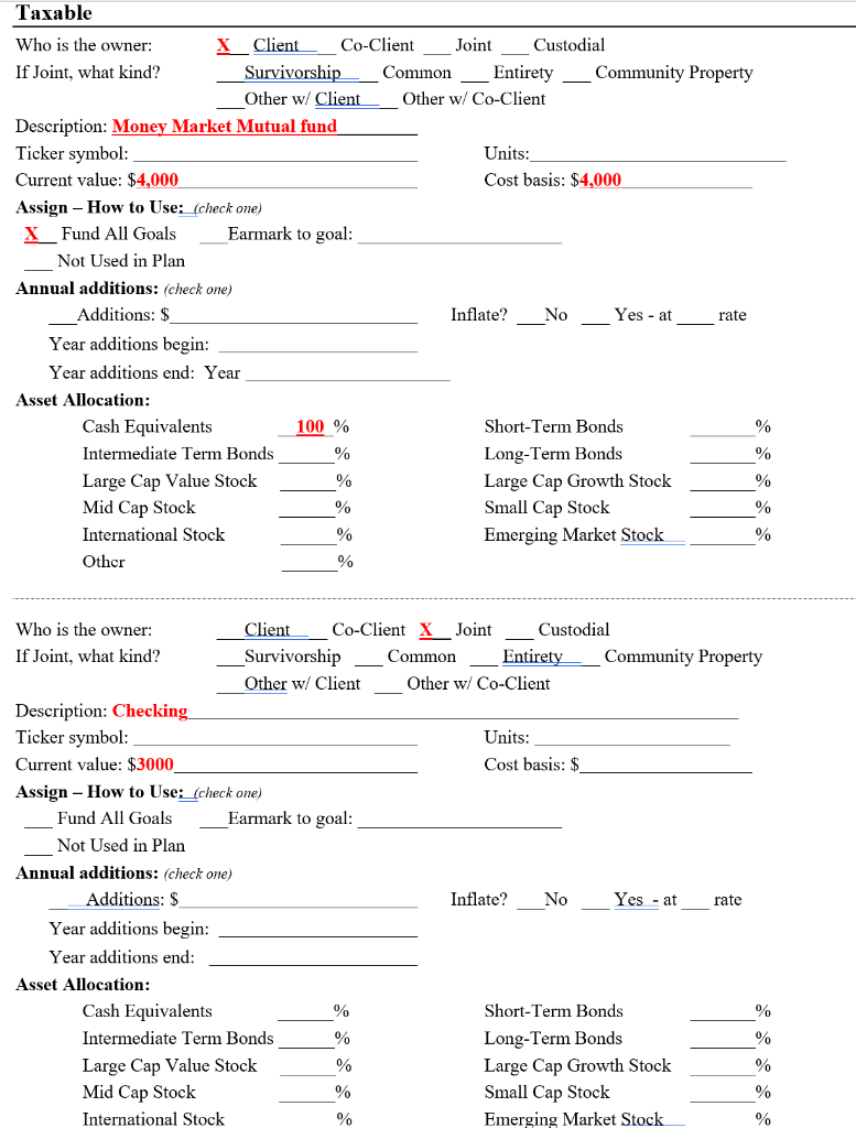 - W Household items - JT Total Assets Total Liabilities and Net