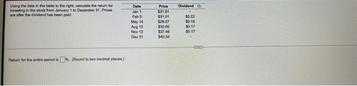  Using the data in the table to the right, calculate the