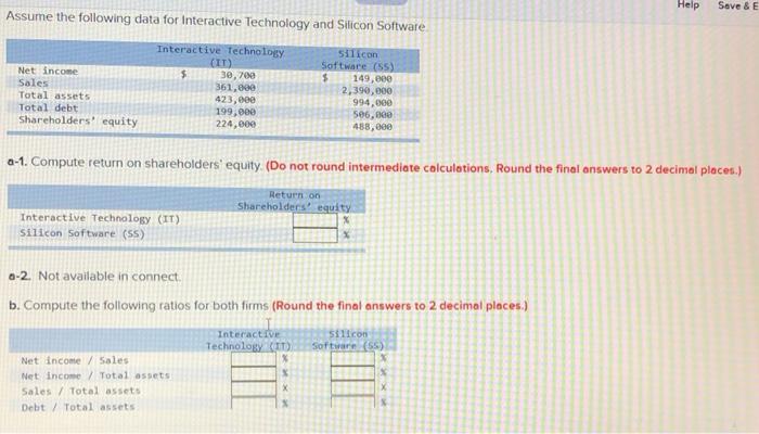  Help Save & E Assume the following data for Interactive Technology