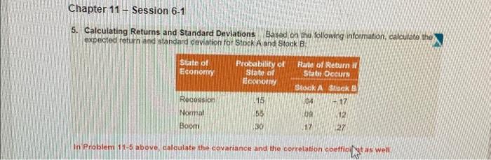  Chapter 11- Session 6-1 5. Calculating Returns and Standard Deviations Based