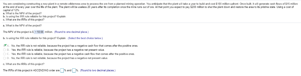 For C, how would you go about finding the two IRR's