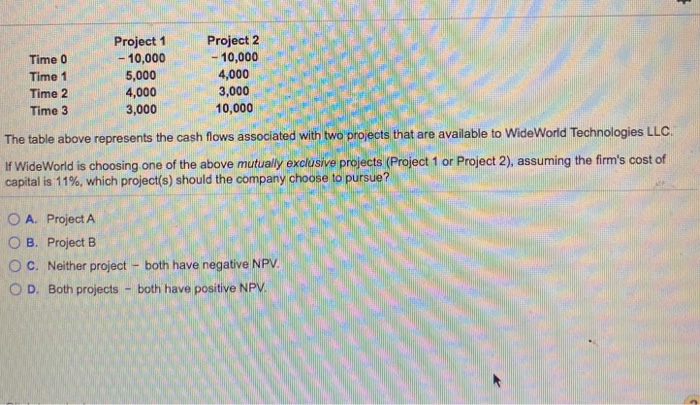  Project 1 Project 2 Time 0 -10,000 - 10,000 Time 1