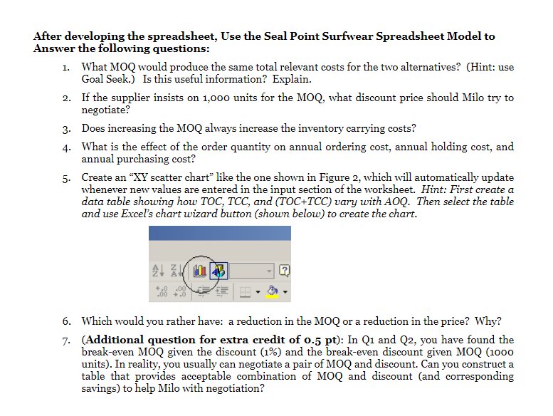 After developing the spreadsheet, Use the Seal Point Surfwear Spreadsheet Model