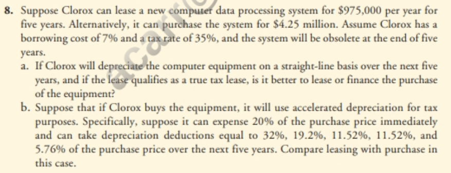 Please solve using excel with work shown in the cells. 8. Suppose