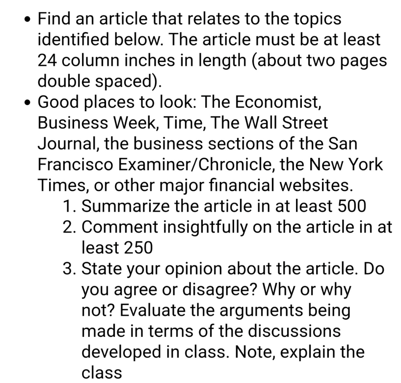 Find an article that relates to the topics identified below. The