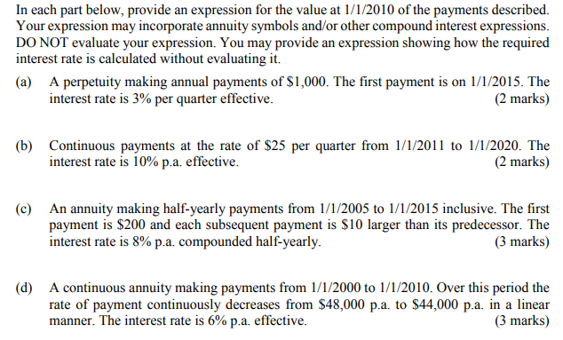 In each part below, provide an expression for the value at