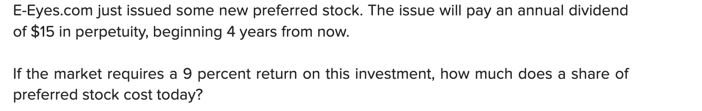  E-Eyes.com just issued some new preferred stock. The issue will pay