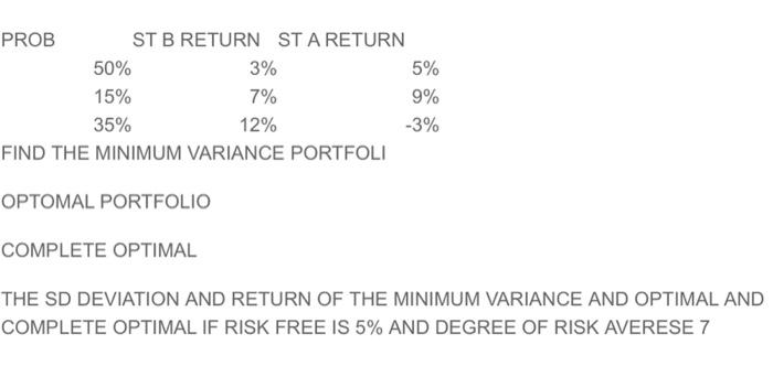  PROB ST B RETURN ST A RETURN 50% 3% 5% 15%