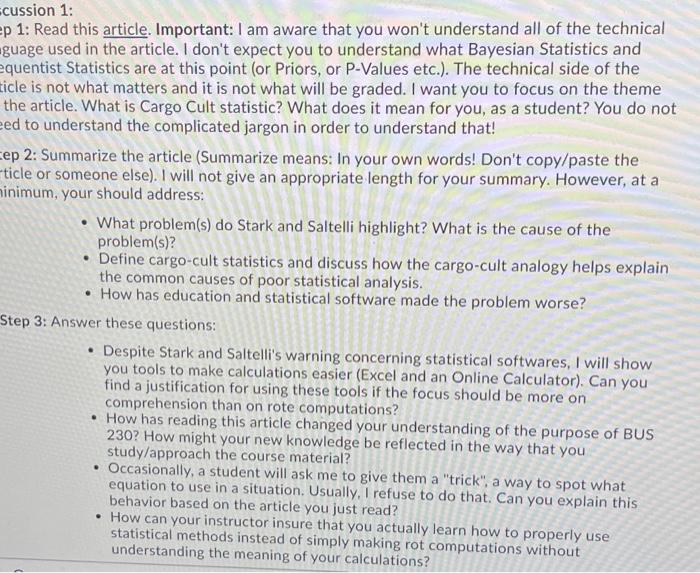  cussion 1: p 1: Read this article. Important: I am aware