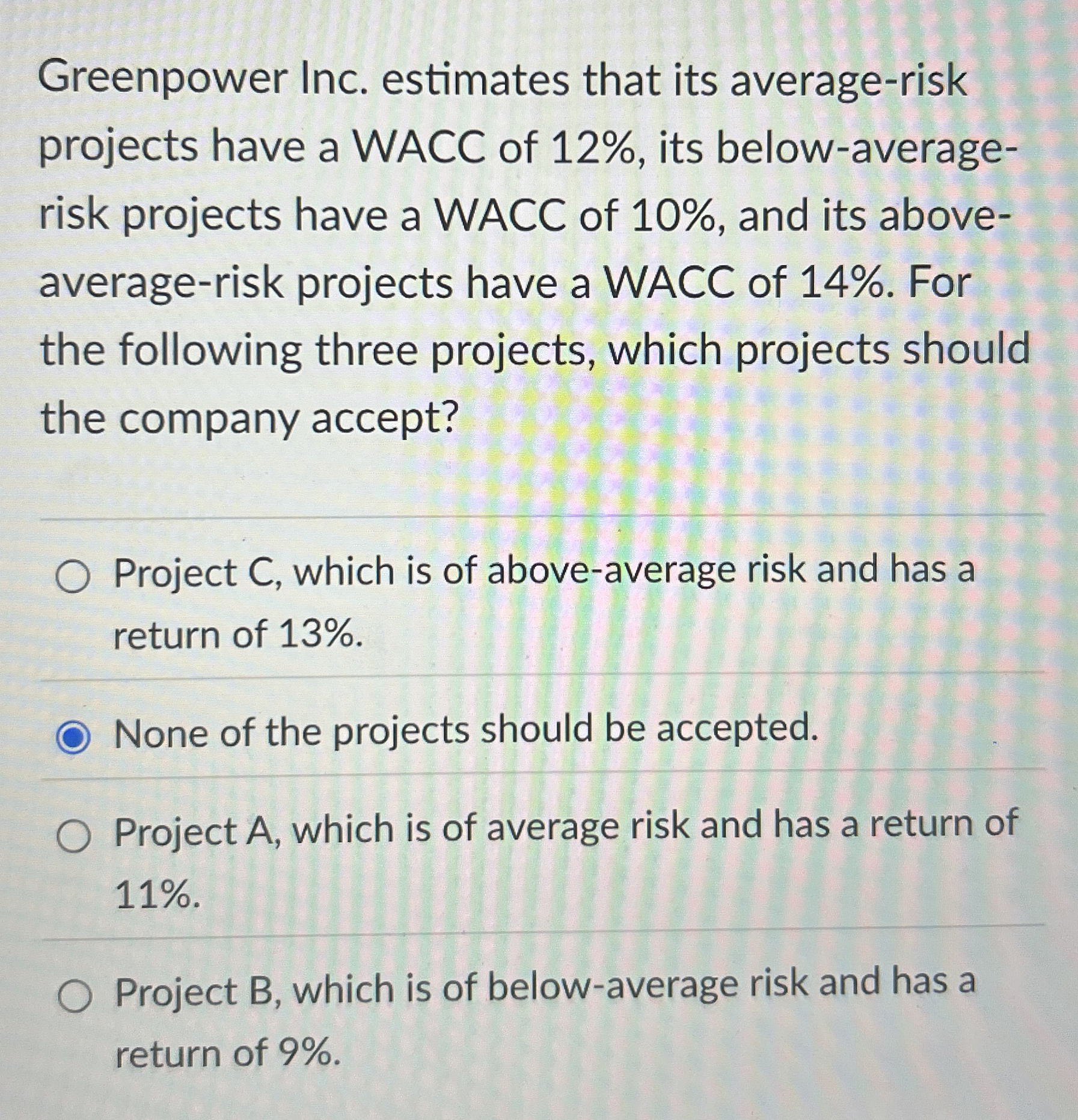  Greenpower Inc. estimates that its average-risk projects have a WACC of