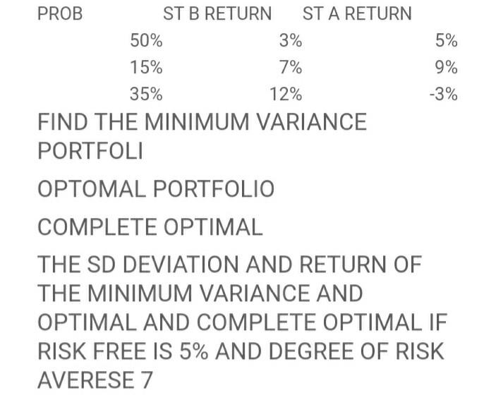  PROB ST B RETURN STA RETURN 50% 3% 5% 15% 7%