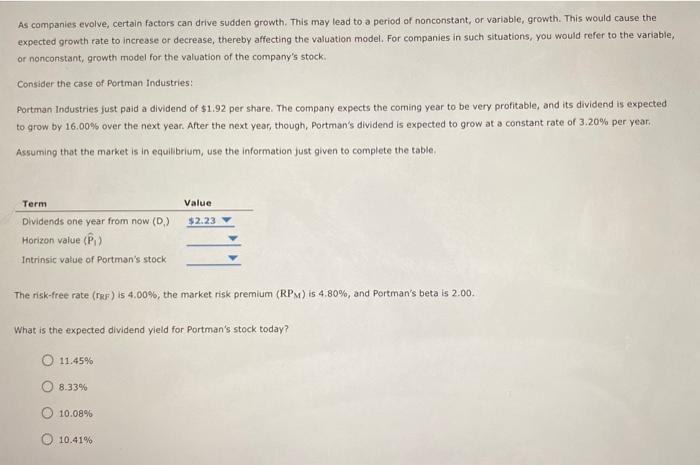 please need help sloving As companies evolve, certain factors can drive sudden
