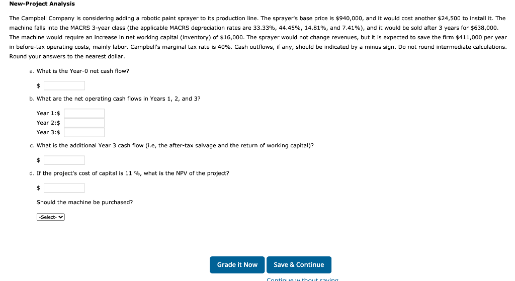 Please write the final answers clearly for each section please. New-Project Analysis