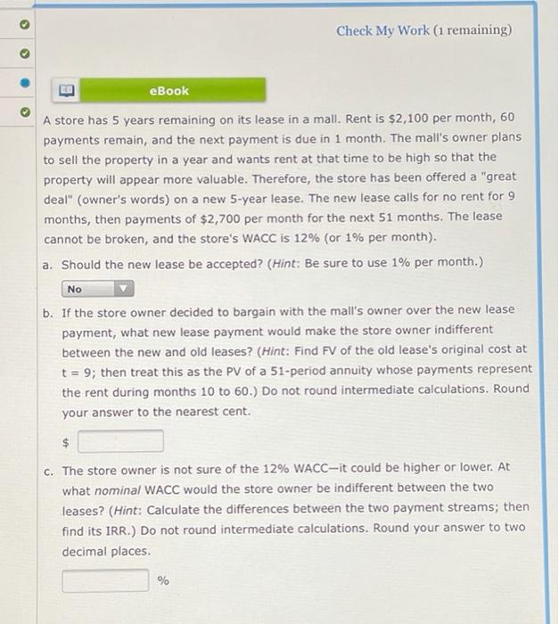  Check My Work (1 remaining) > B eBook A store has