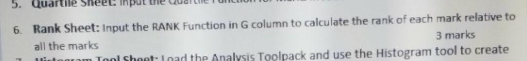  please help me this 5. Quartile wie 6. Rank Sheet: Input