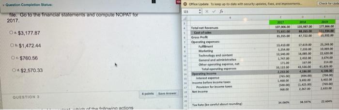  how to compute nopat with given values on excel? better pic