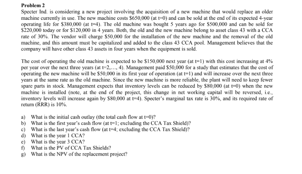 Problem 2 Specter Ind. is considering a new project involving the