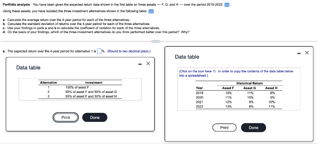  Portfolio analysis You have been given the expected return data shown