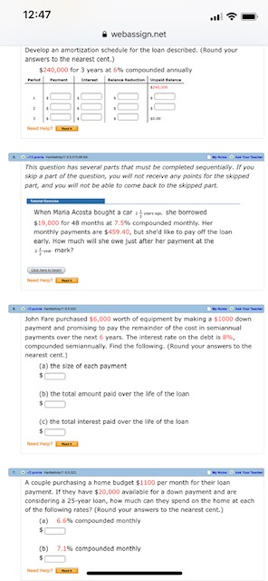  12:47 - Develop an amortization schedule for the loan described. (Round