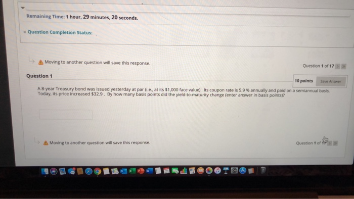  Remaining Time: 1 hour, 29 minutes, 20 seconds. Question Completion Status: