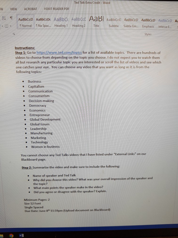 any topic you can choose from tedtalk.com video except the list. need
