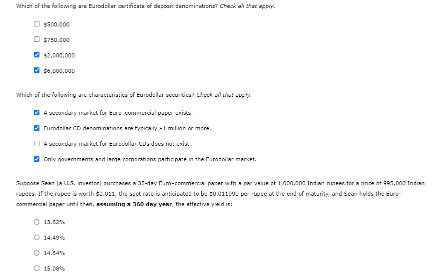 of money markets Use the following table to determine what type of