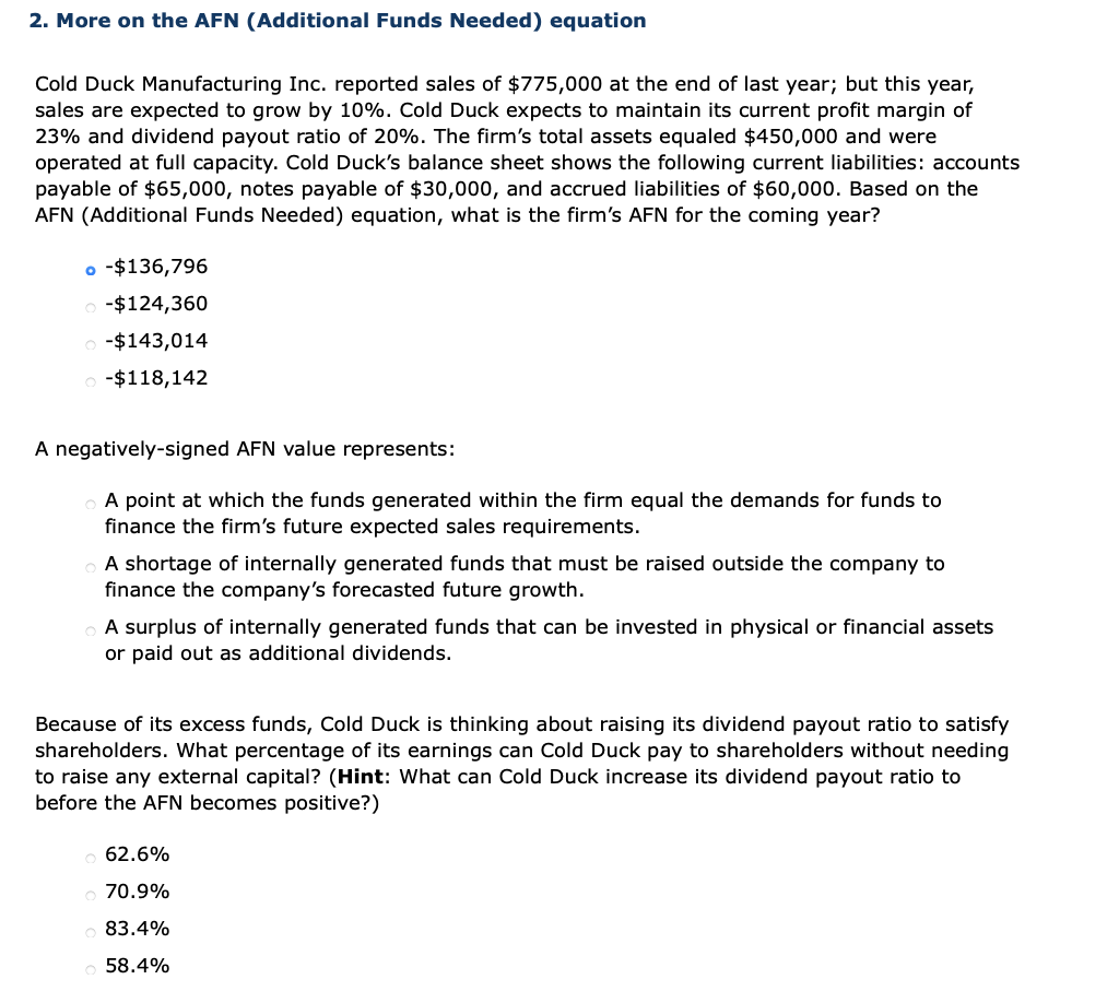  2. More on the AFN (Additional Funds Needed) equation Cold Duck