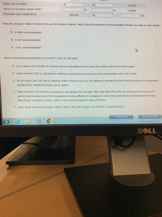 with evaluating the following financial data for Water and Power Co, to