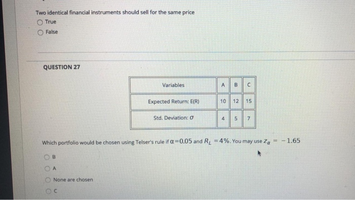  Two identical financial instruments should sell for the same price True