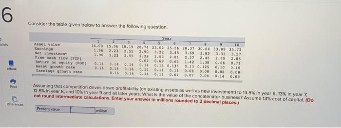 6 Consider the table given below to answer the following question