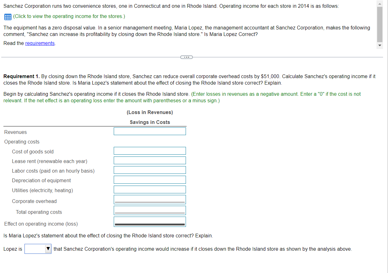 stor Begin by c an operati Revenues Operating Cost o Lease Labor