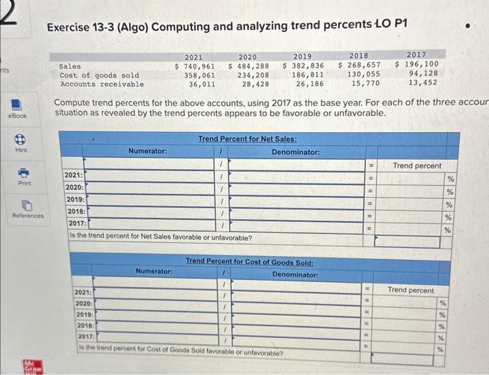 some help pls Exercise 133 (Algo) Computing and analyzing trend percents LO