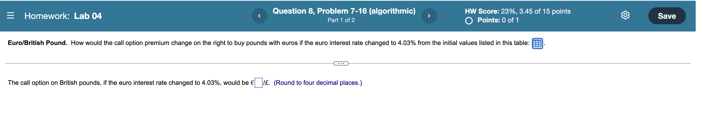  Question 8, Problem 7-16 (algorithmic) = Homework: Lab 04 > HW