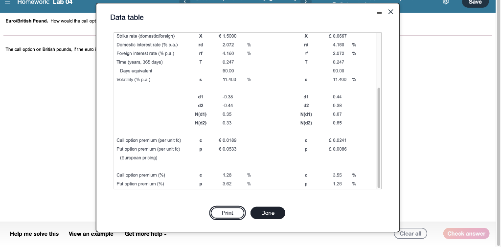 Part 1 of 2 Euro/British Pound. How would the call option premium