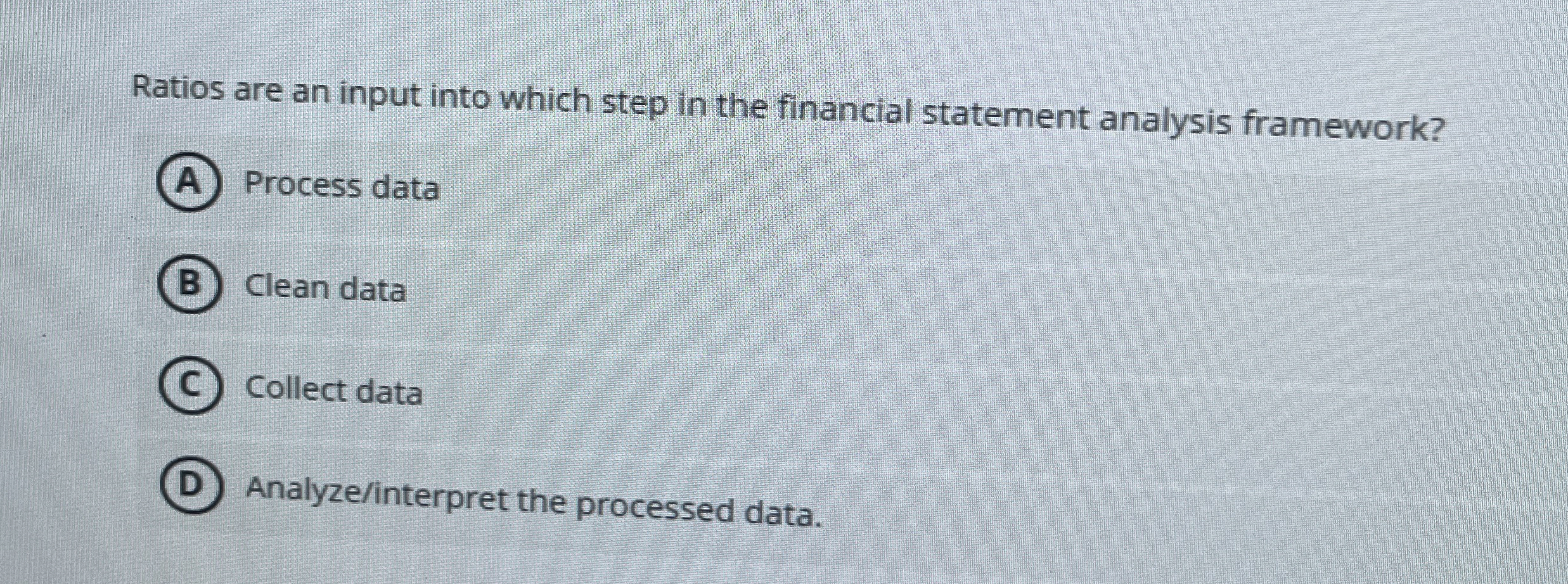 Ratios are an input into which step in the financial statement