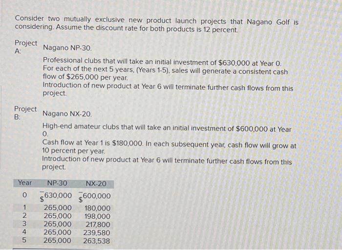 help with formulas and answers Consider two mutually exclusive new product launch