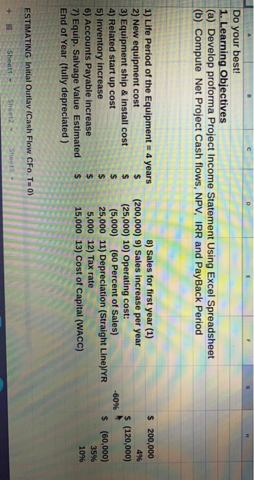  Do your best! 1. Learning Objectives (a) Develop proforma Project Income