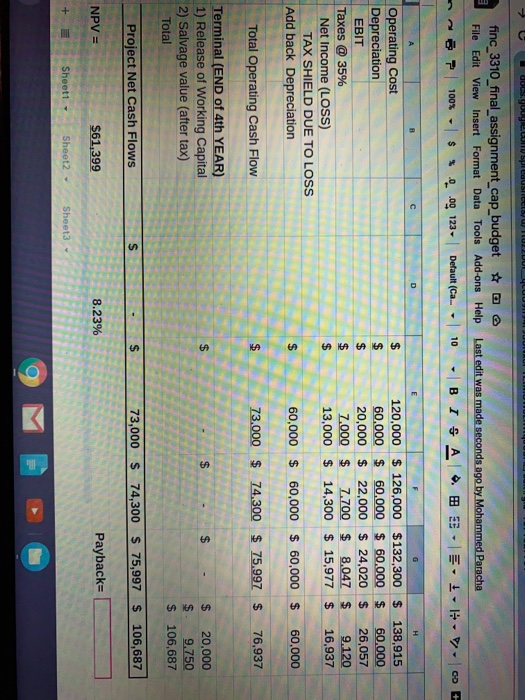 and PayBack Period $ 200,000 4% $ 120,000) 1) Life Period of