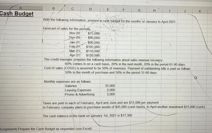 i need help in making cash budget using excel 
