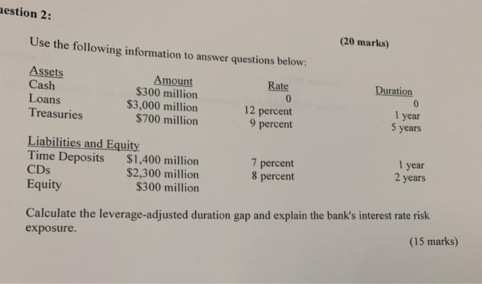  nestion 2: Use the following information to answer questions below: (20
