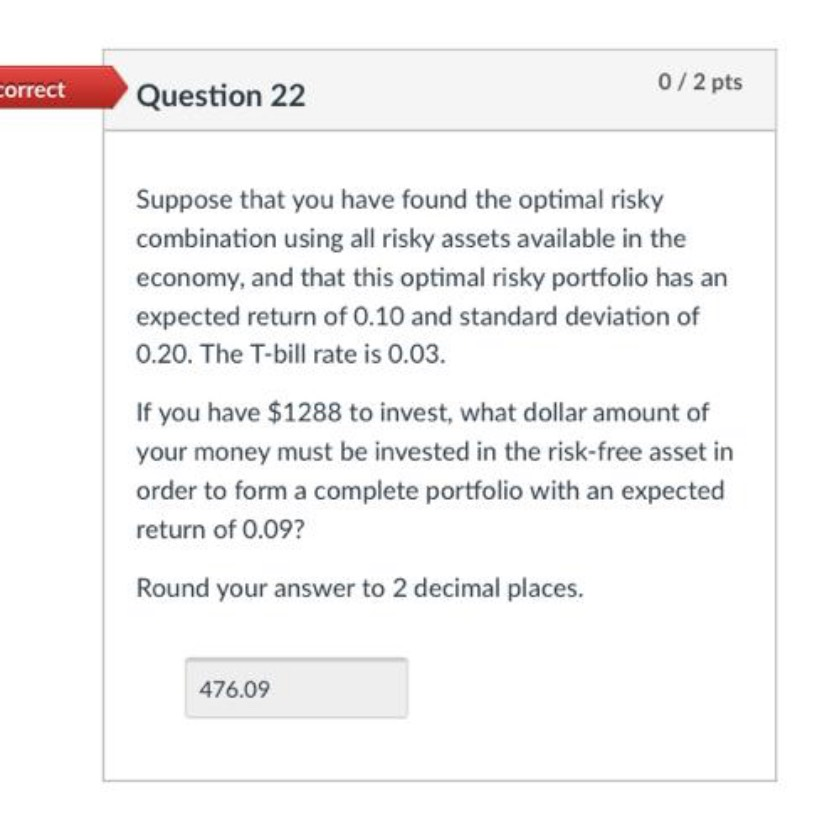  0/2 pts orrect Question 22 Suppose that you have found the