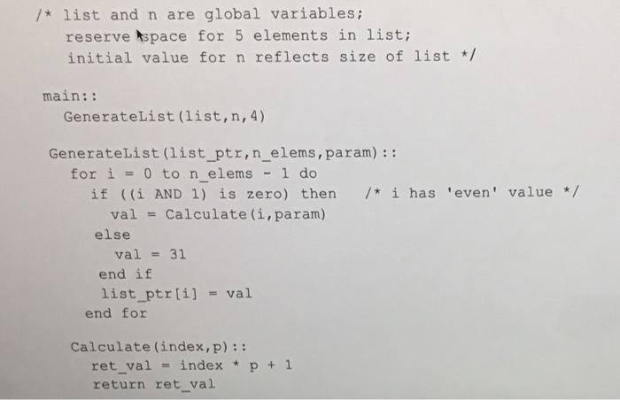 in Nios II assembly language consisting of a main routine and two