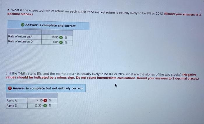 information b. What is the expected rate of return on each stock