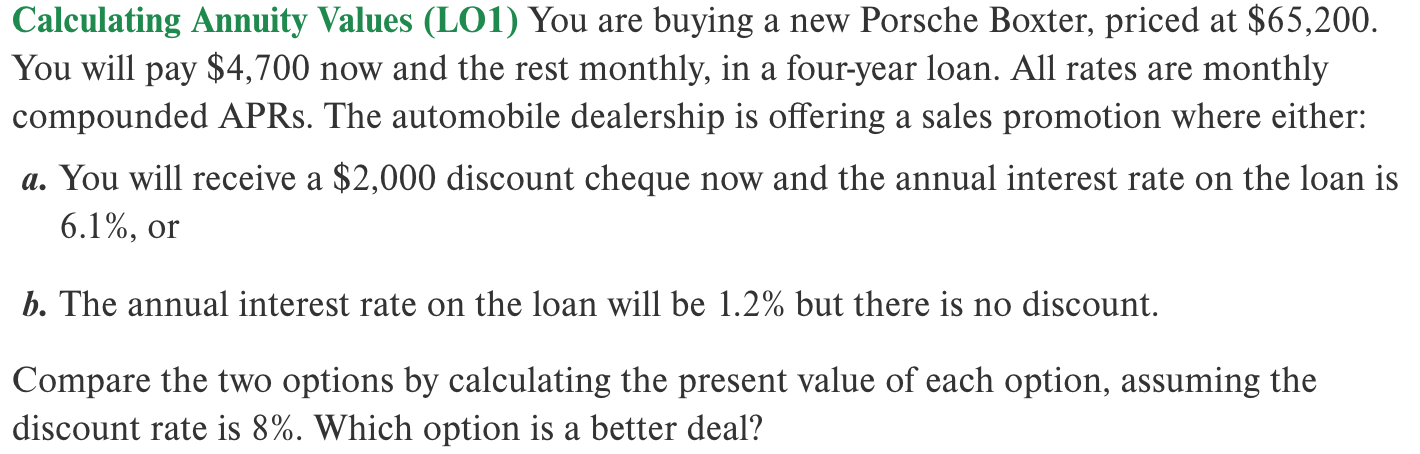 answer: a. Calculating the monthly interest rate: r = 0.061/12 =