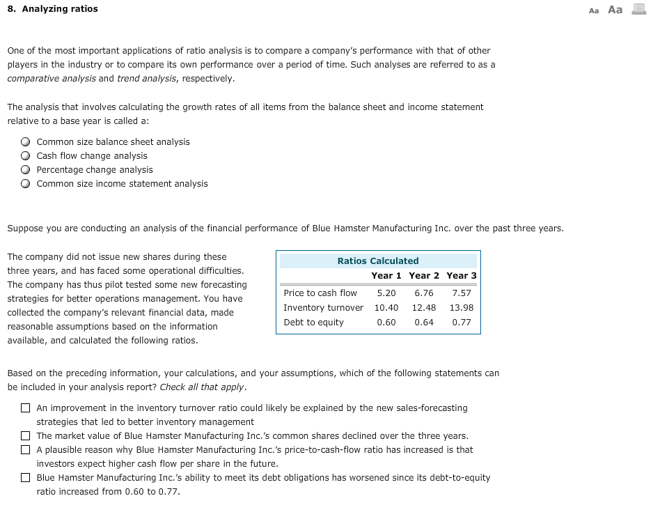  8. Analyzing ratios Aa Aa One of the most important applications