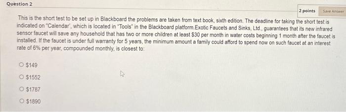  This is the short test to be set up in Blackboard