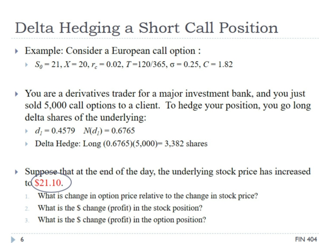  Delta Hedging a Short Call Position > Example: Consider a European