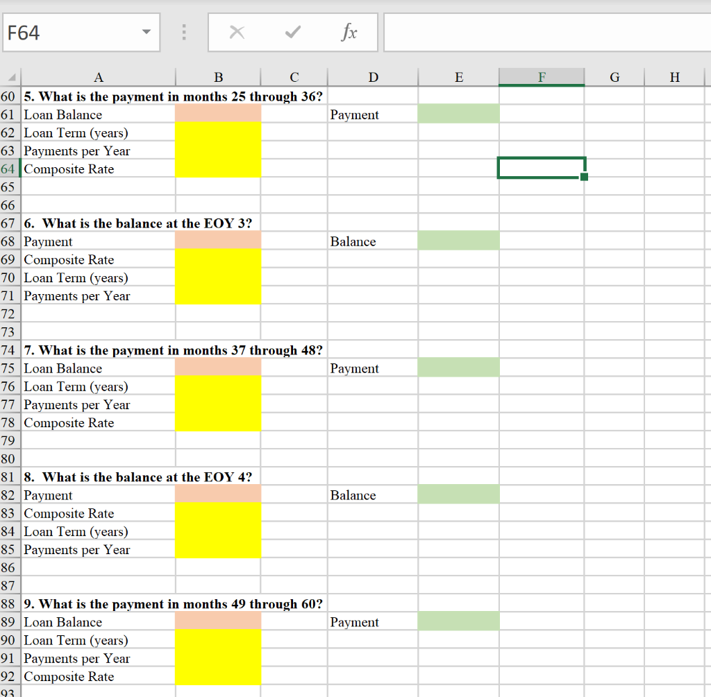 each of the questions below using arithmetic, algebra, and Excel functions as